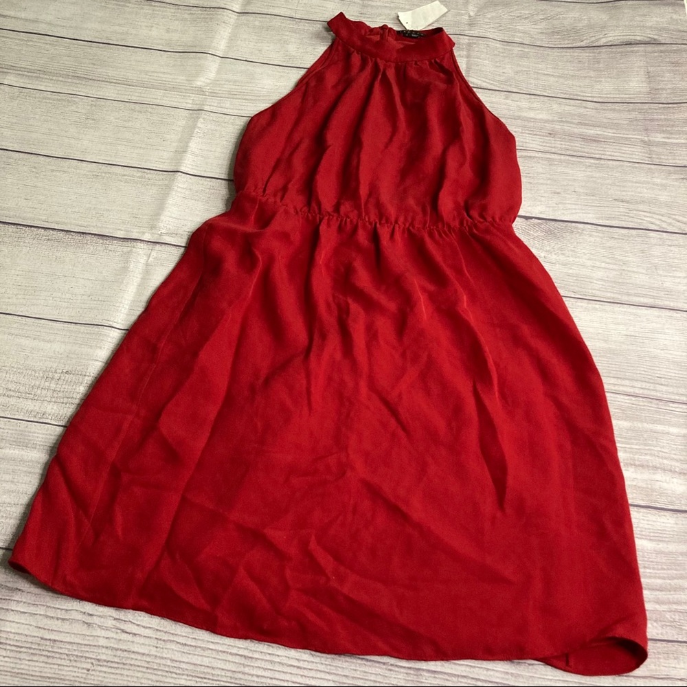 Theory Red Silk High Neck Halter Dress